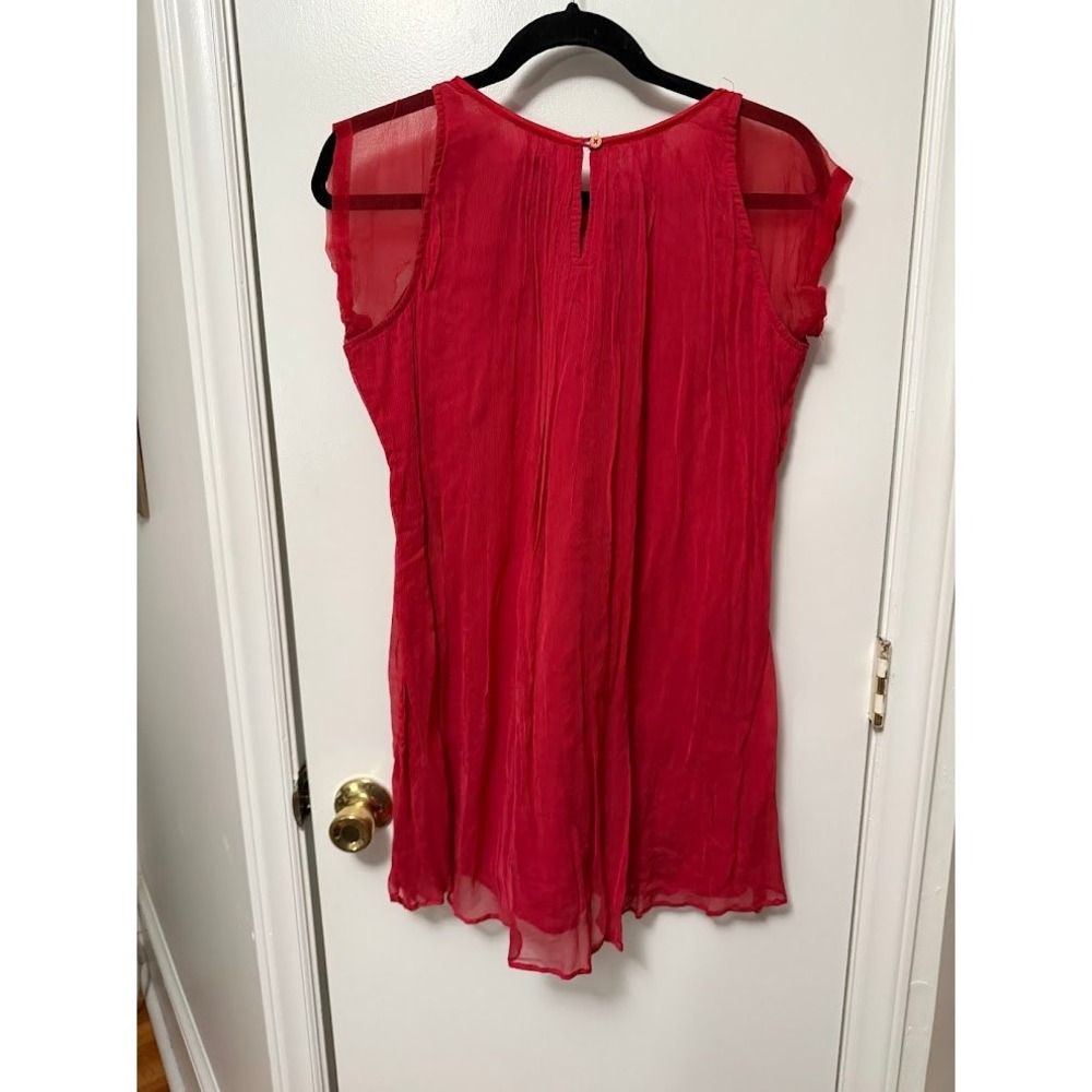 Taurus Red Sheer Embellished Cap Sleeve Dress XL 40 - Picture 4 of 4